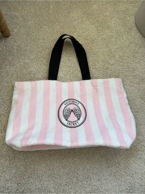 Victoria's Secret Angels Terry Tote Bag Pink Stripe NEW